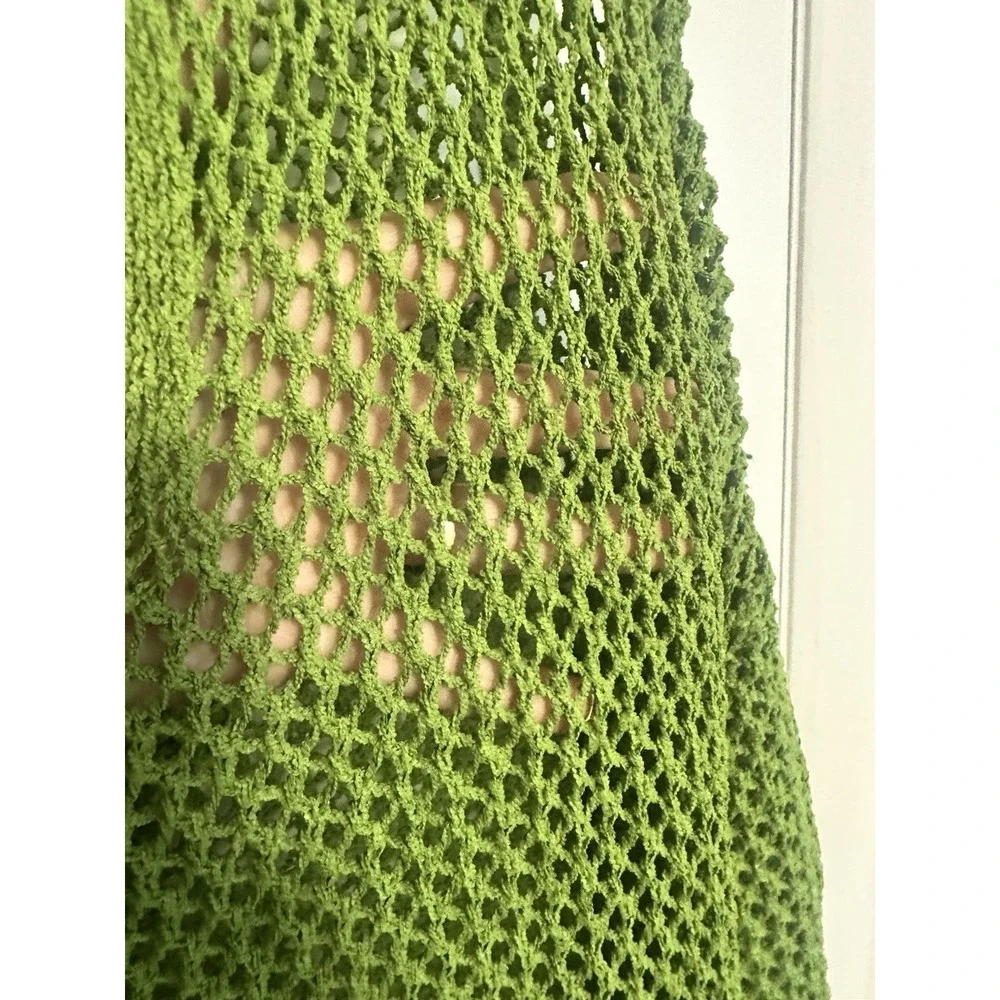 Beach Open Knit Cover Up Crochet Grass Green Swim Beach Summer W Hood XXL
